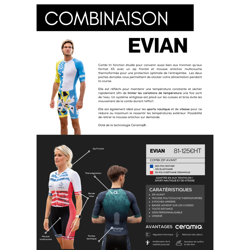 Combi triathlon manches courtes | Ceramiq® premium personnalisée