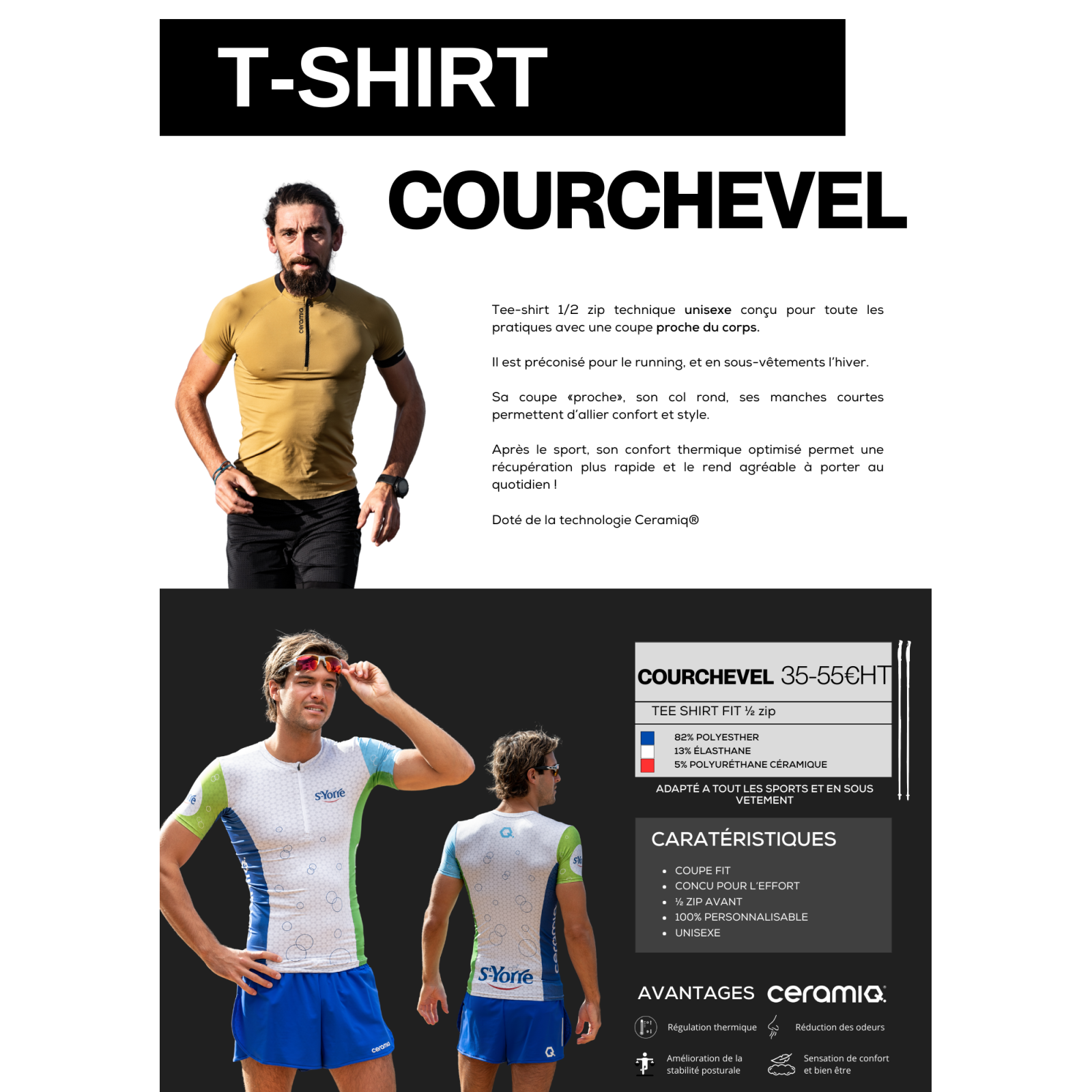 Unisex 1/2 zip personalized club t-shirt | Premium & thermoregulation