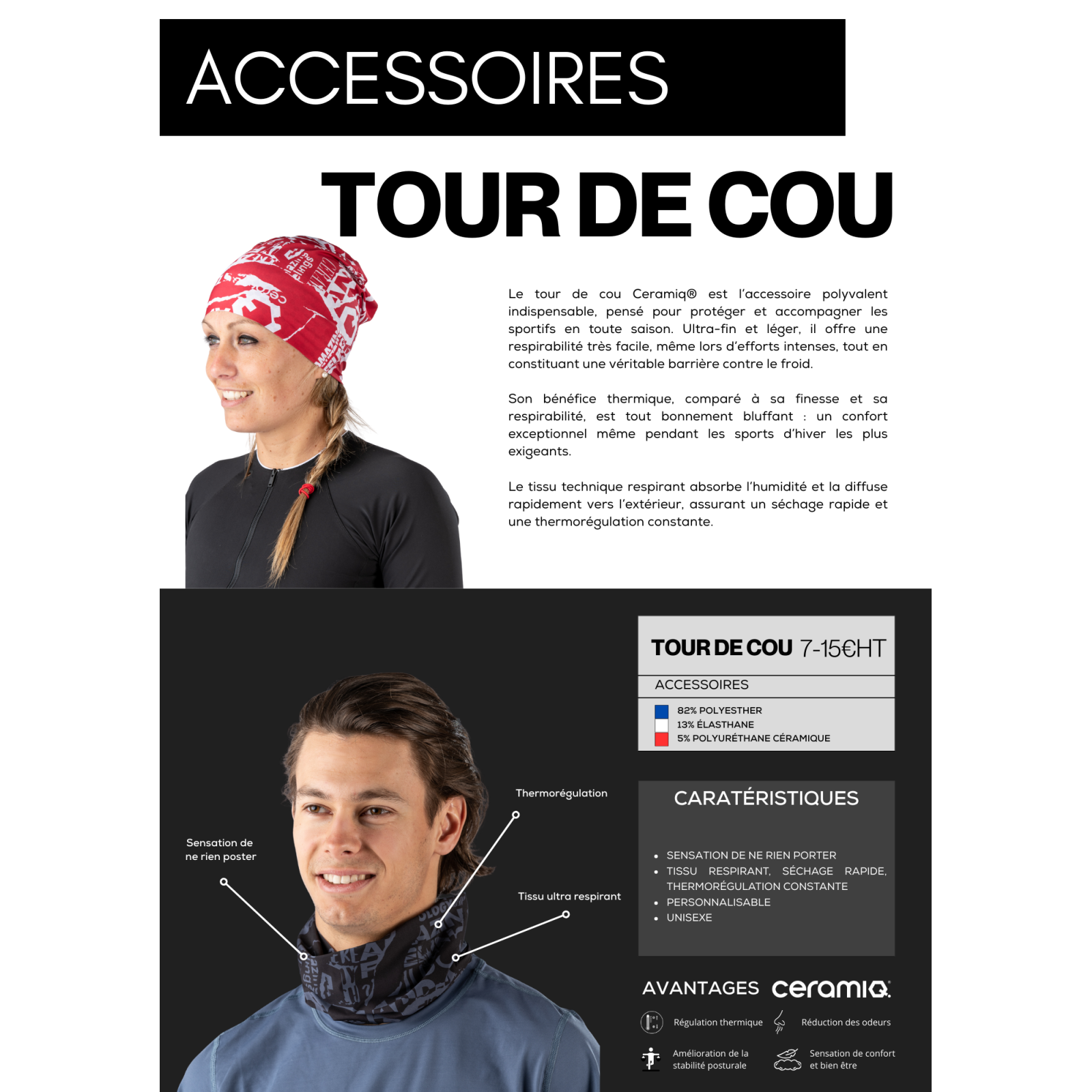 Tour de cou sport hiver | Ceramiq® premium thermorégulant